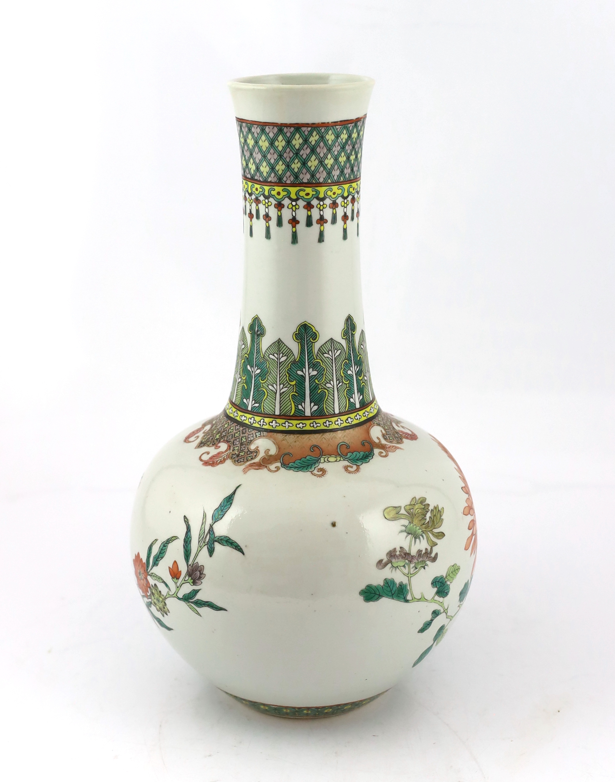 A Chinese famille verte ‘black bird’ bottle vase, Daoguang mark and of the period (1821-50), neck restored